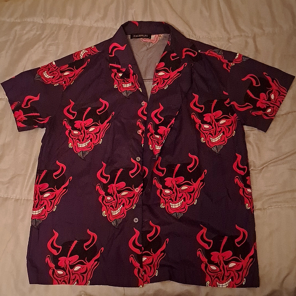 Devil-Print Button Up